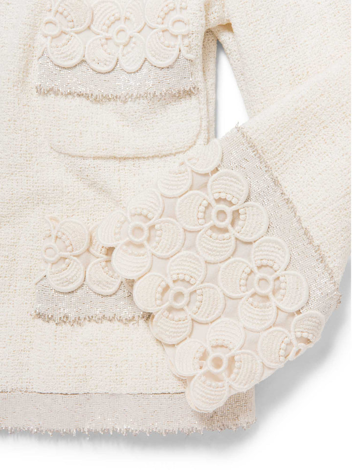 Top Quality Chanel CC Logo Lesage Tweed Camellia Beaded Fringe Jacket Ivory