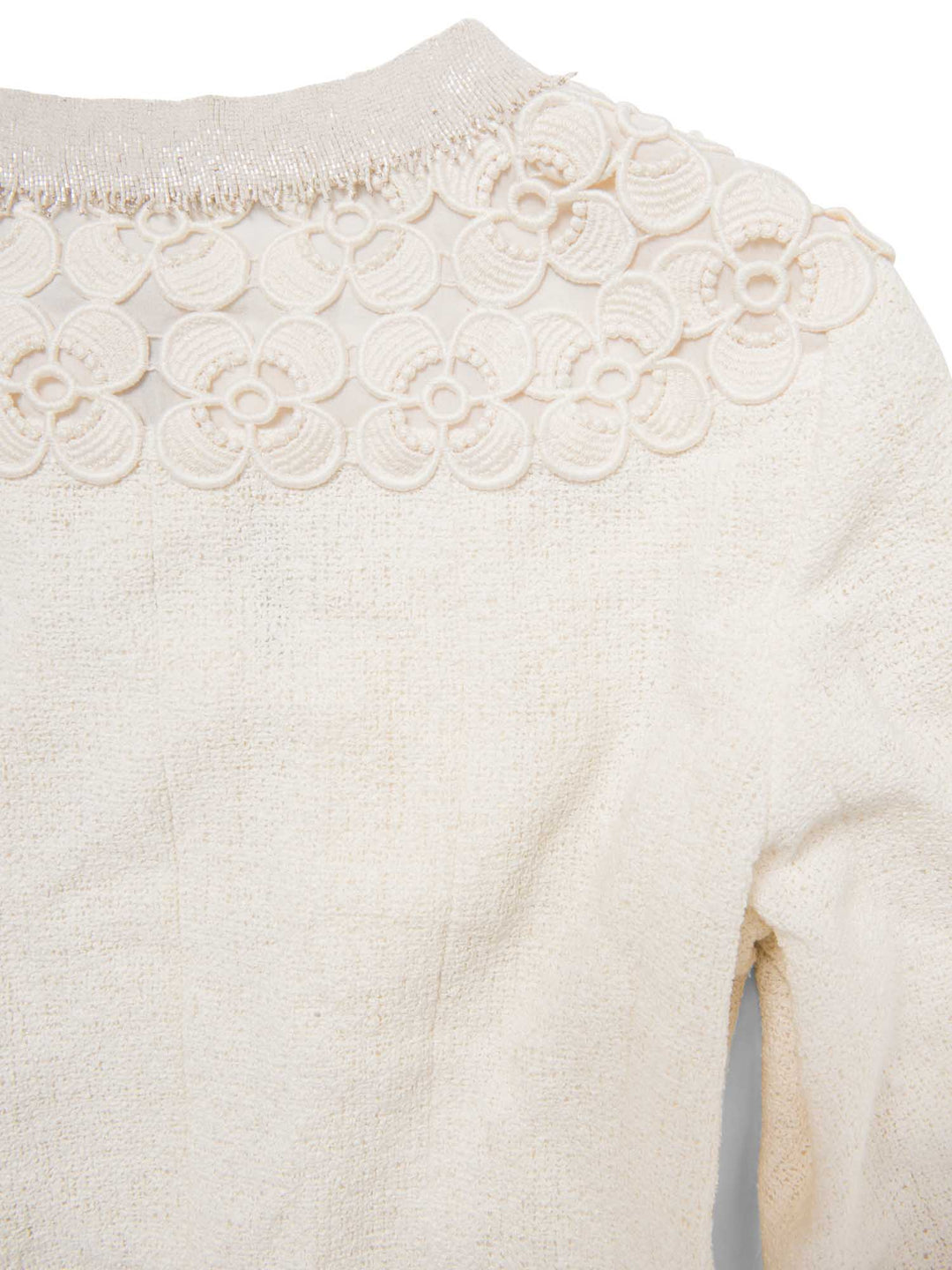 Top Quality Chanel CC Logo Lesage Tweed Camellia Beaded Fringe Jacket Ivory