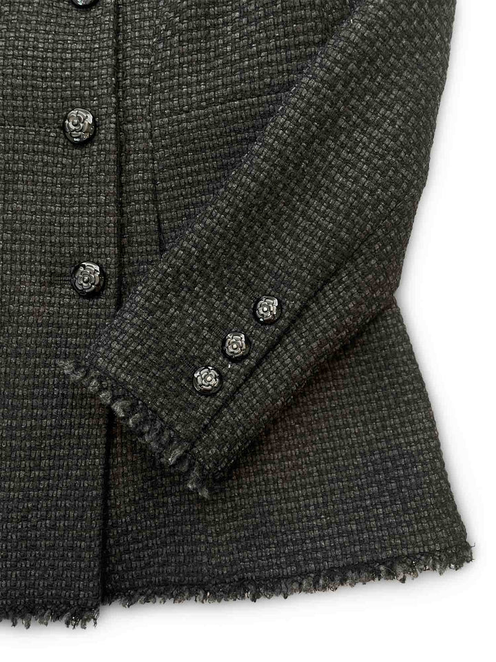 Top Quality Chanel CC Logo Lesage Tweed Fringe Aline Jacket Black