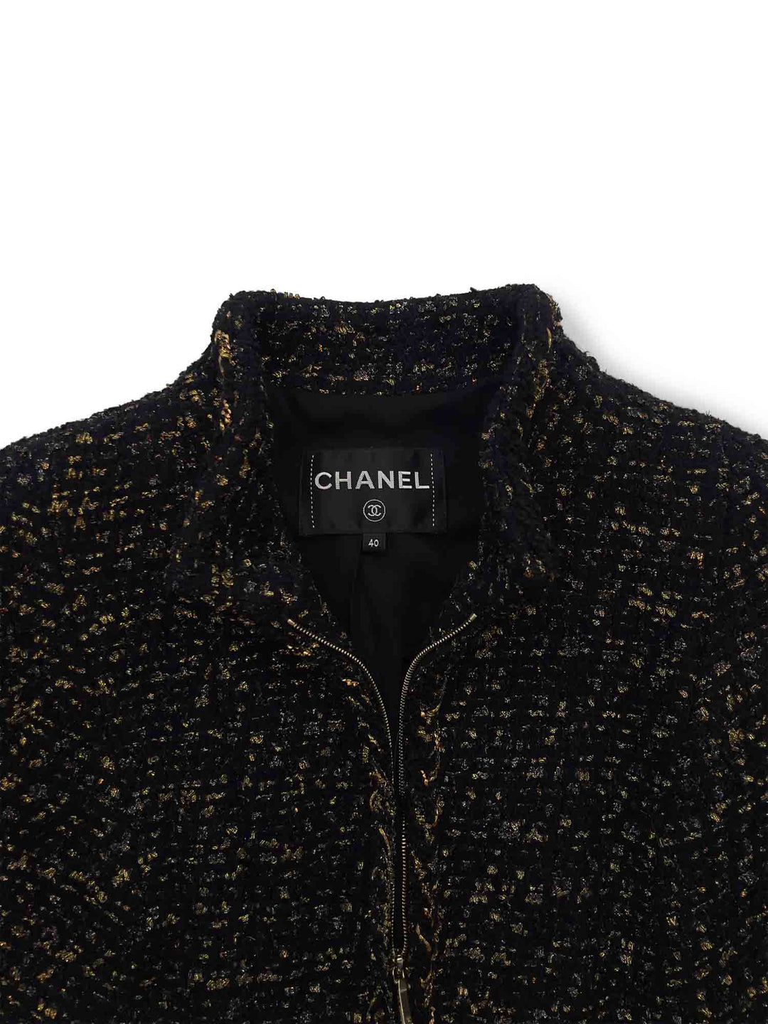 Top Quality Chanel CC Logo Lesage Tweed Fringe Aline Jacket Black