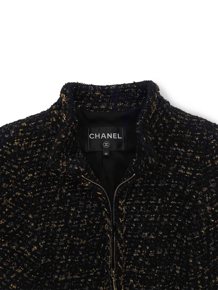 Top Quality Chanel CC Logo Lesage Tweed Fringe Aline Jacket Black