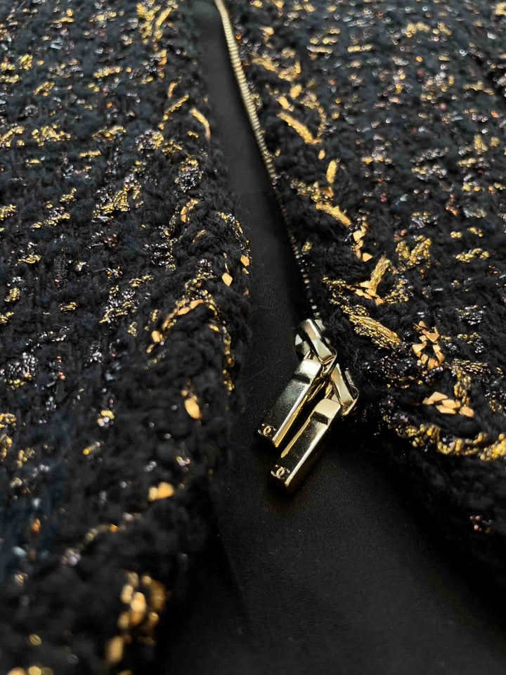 Top Quality Chanel CC Logo Lesage Tweed Fringe Aline Jacket Black