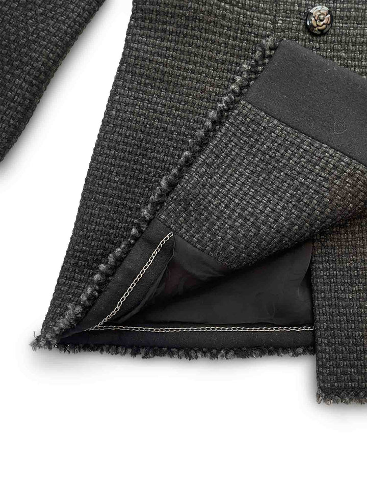 Top Quality Chanel CC Logo Lesage Tweed Fringe Aline Jacket Black