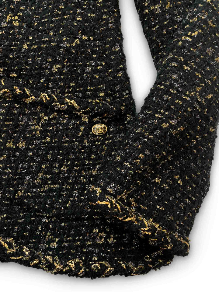 Top Quality Chanel CC Logo Lesage Tweed Fringe Aline Jacket Black