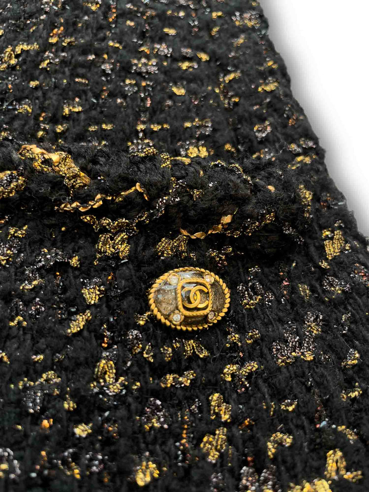 Top Quality Chanel CC Logo Lesage Tweed Fringe Aline Jacket Black