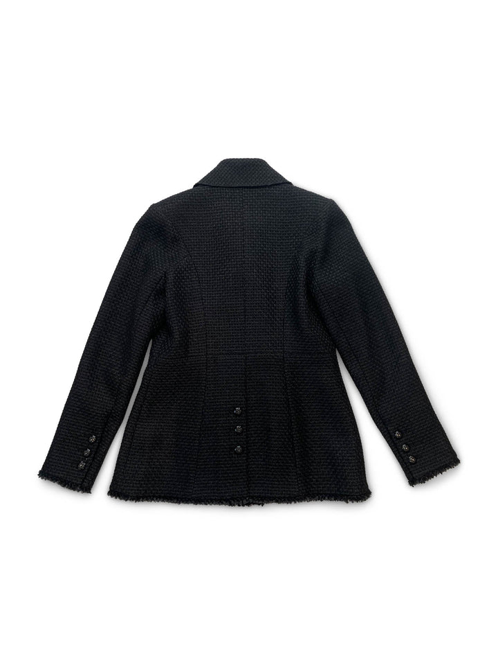 Top Quality Chanel CC Logo Lesage Tweed Fringe Aline Jacket Black