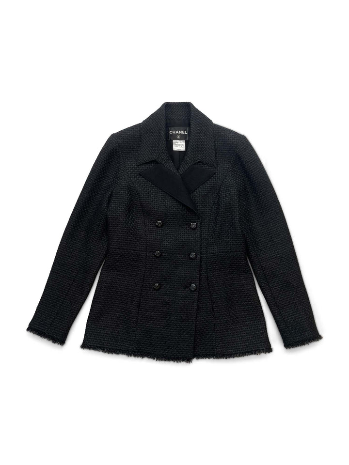 Top Quality Chanel CC Logo Lesage Tweed Fringe Aline Jacket Black