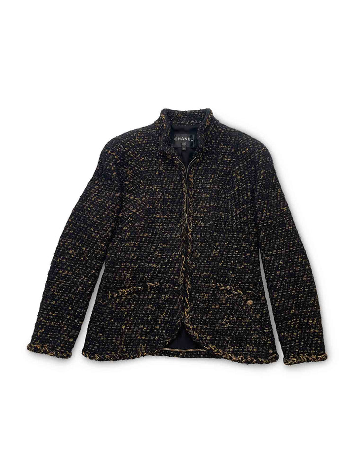 Top Quality Chanel CC Logo Lesage Tweed Fringe Aline Jacket Black