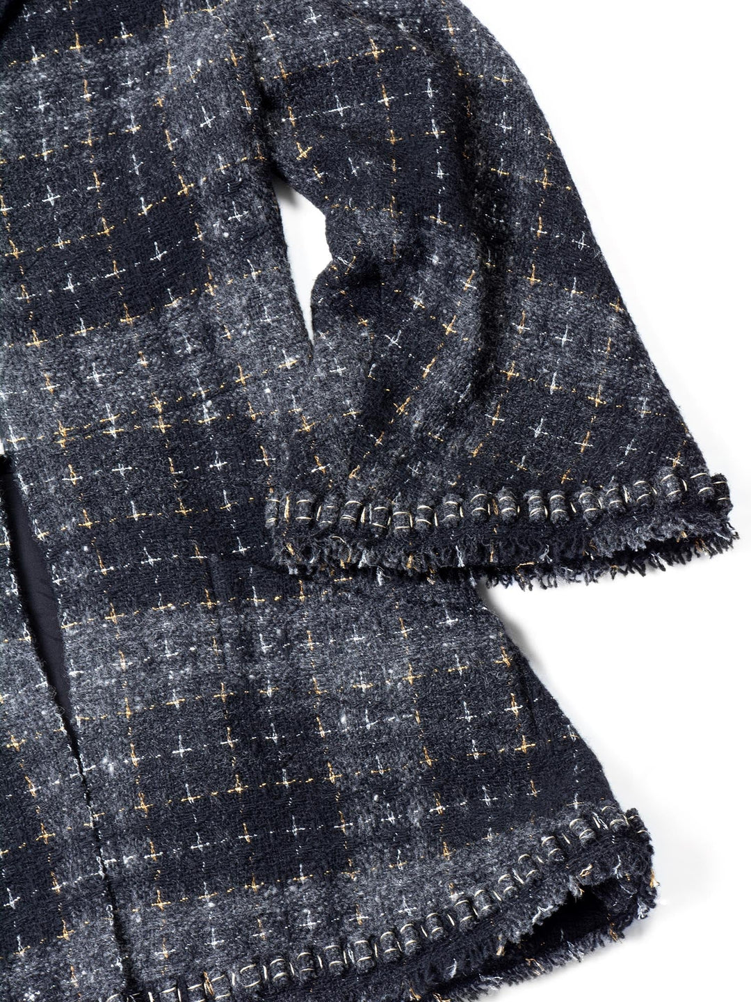 Top Quality Chanel CC Logo Lesage Tweed Fringe Aline Jacket Black Grey