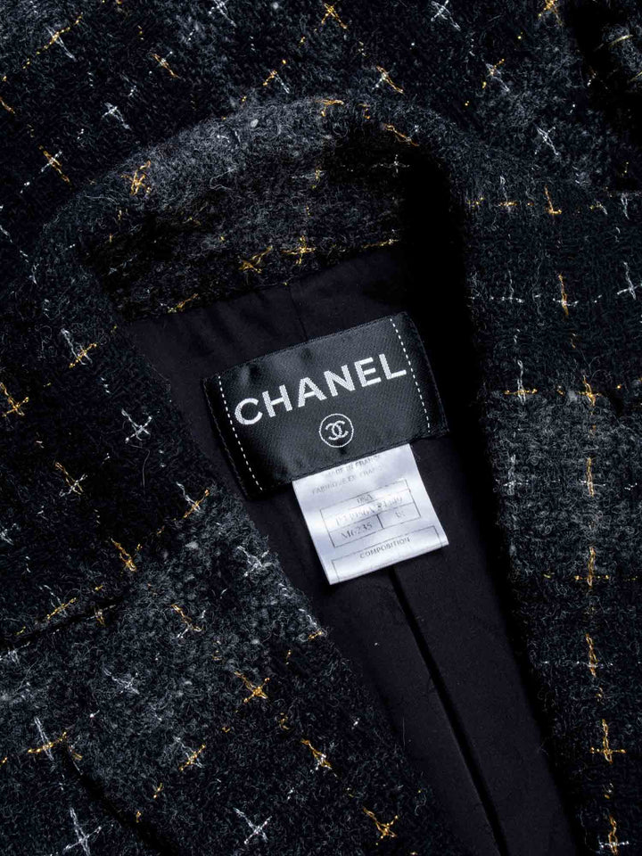 Top Quality Chanel CC Logo Lesage Tweed Fringe Aline Jacket Black Grey