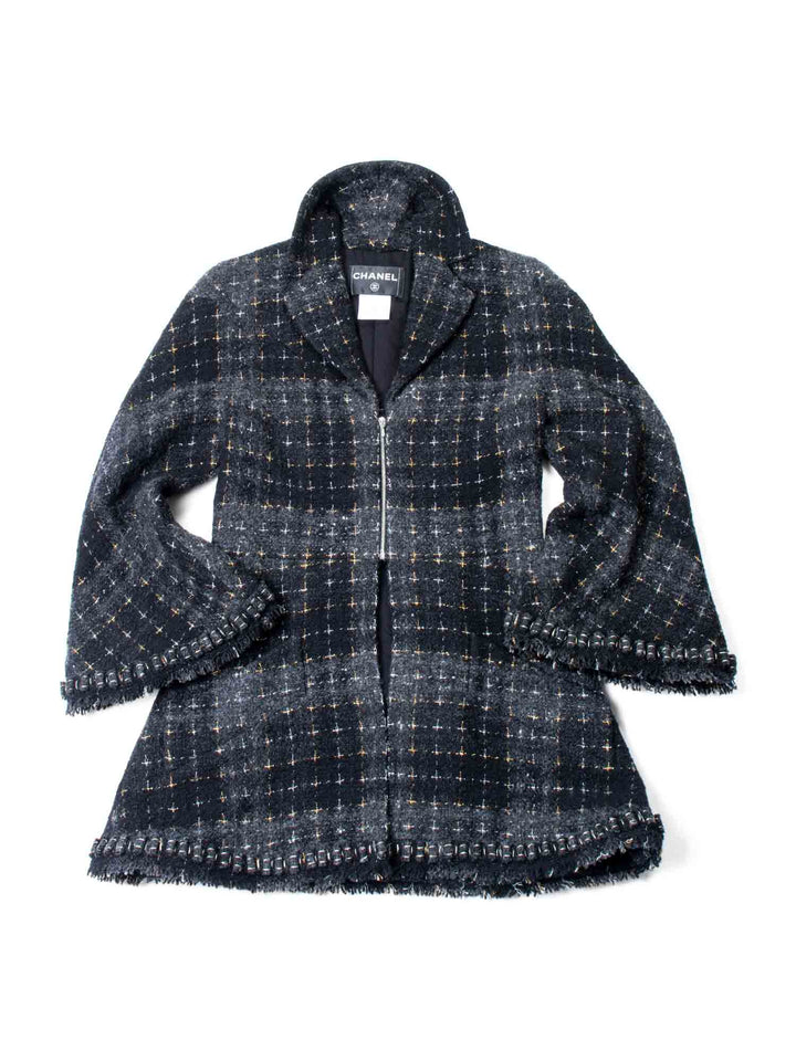 Top Quality Chanel CC Logo Lesage Tweed Fringe Aline Jacket Black Grey