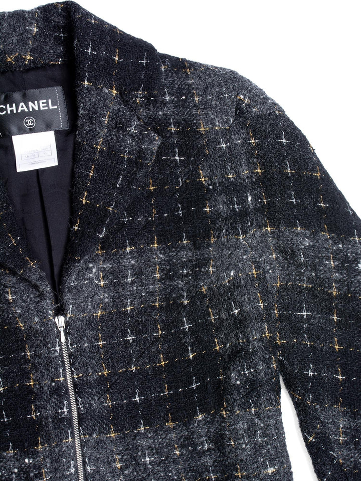 Top Quality Chanel CC Logo Lesage Tweed Fringe Aline Jacket Black Grey