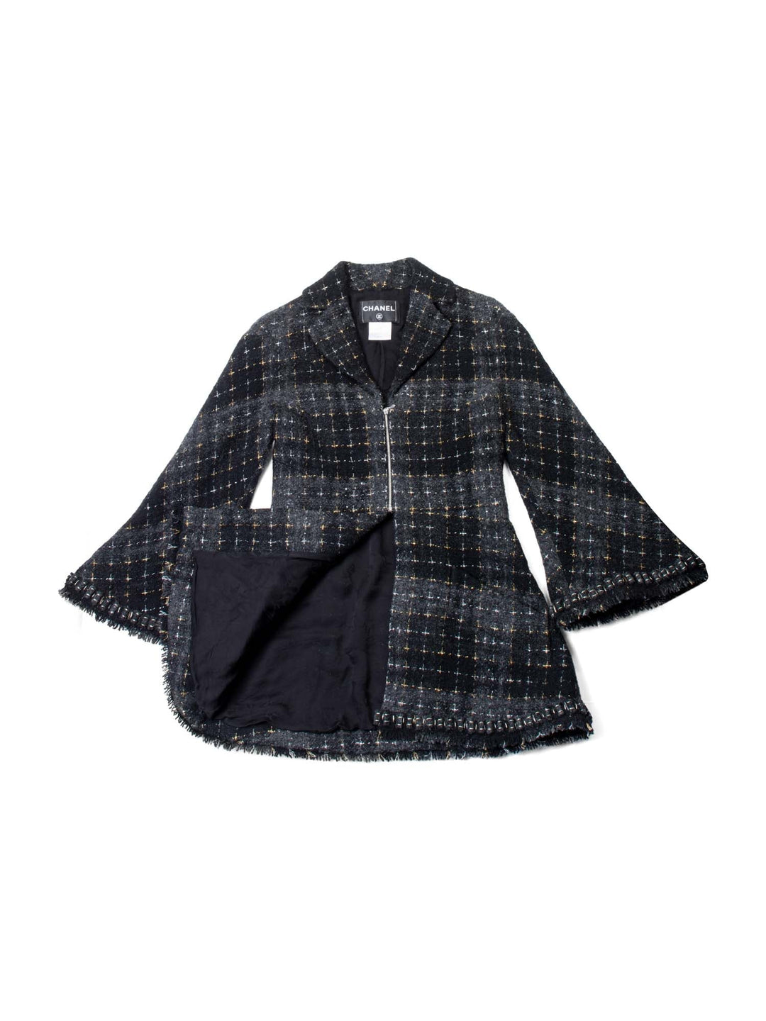 Top Quality Chanel CC Logo Lesage Tweed Fringe Aline Jacket Black Grey