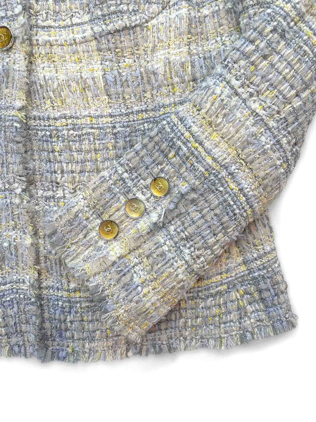 Top Quality Chanel CC Logo Lesage Tweed Fringe Jacket Grey Yellow