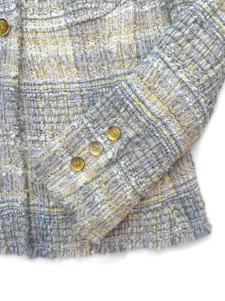 Top Quality Chanel CC Logo Lesage Tweed Fringe Jacket Grey Yellow