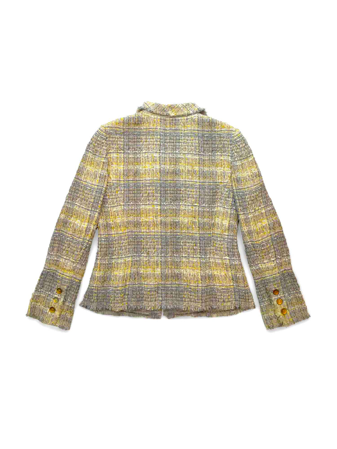 Top Quality Chanel CC Logo Lesage Tweed Fringe Jacket Grey Yellow