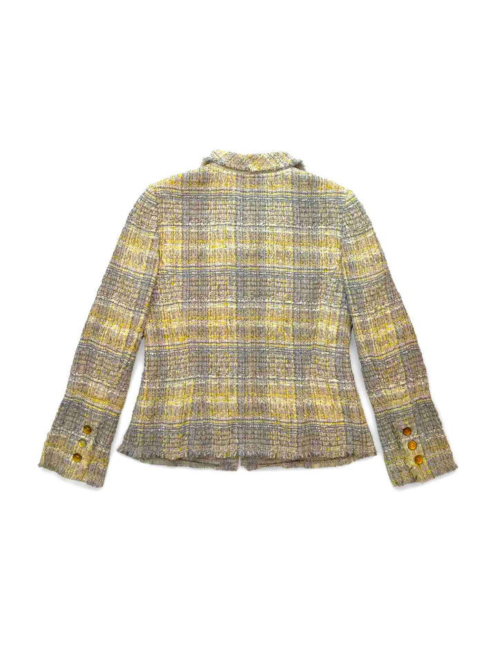 Top Quality Chanel CC Logo Lesage Tweed Fringe Jacket Grey Yellow