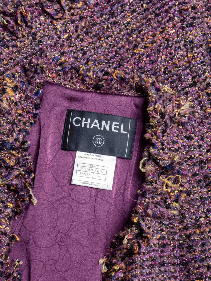 Top Quality Chanel CC Logo Lesage Tweed Fringe Jacket Purple