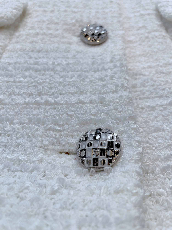Top Quality Chanel CC Logo Lesage Tweed Fringy Fitted Mini Dress White