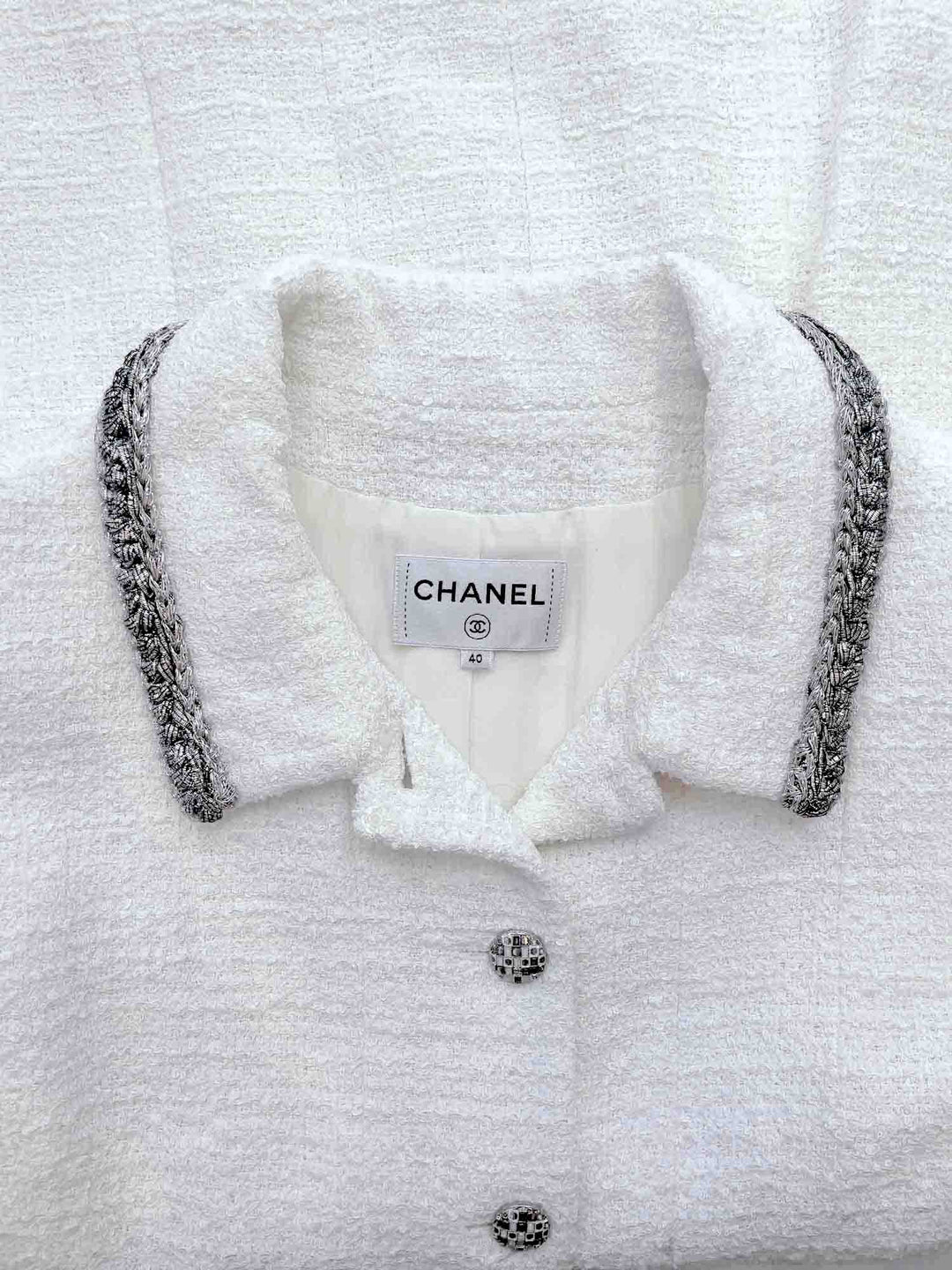 Top Quality Chanel CC Logo Lesage Tweed Fringy Fitted Mini Dress White