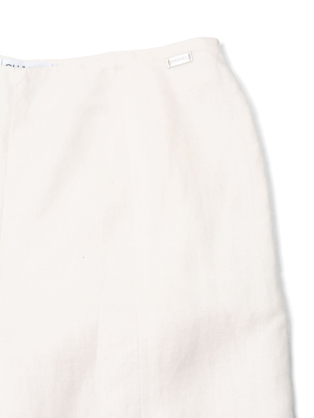 Top Quality Chanel CC Logo Linen High Waisted Straight Leg Pants Ivory