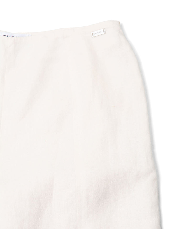 Top Quality Chanel CC Logo Linen High Waisted Straight Leg Pants Ivory