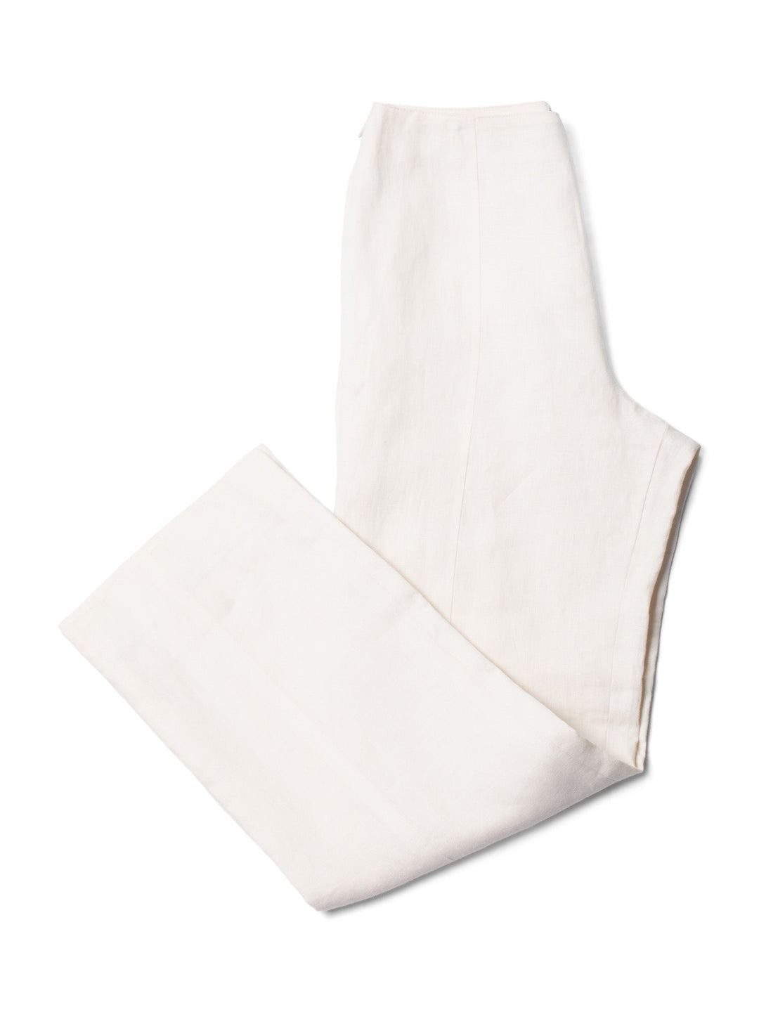 Top Quality Chanel CC Logo Linen High Waisted Straight Leg Pants Ivory