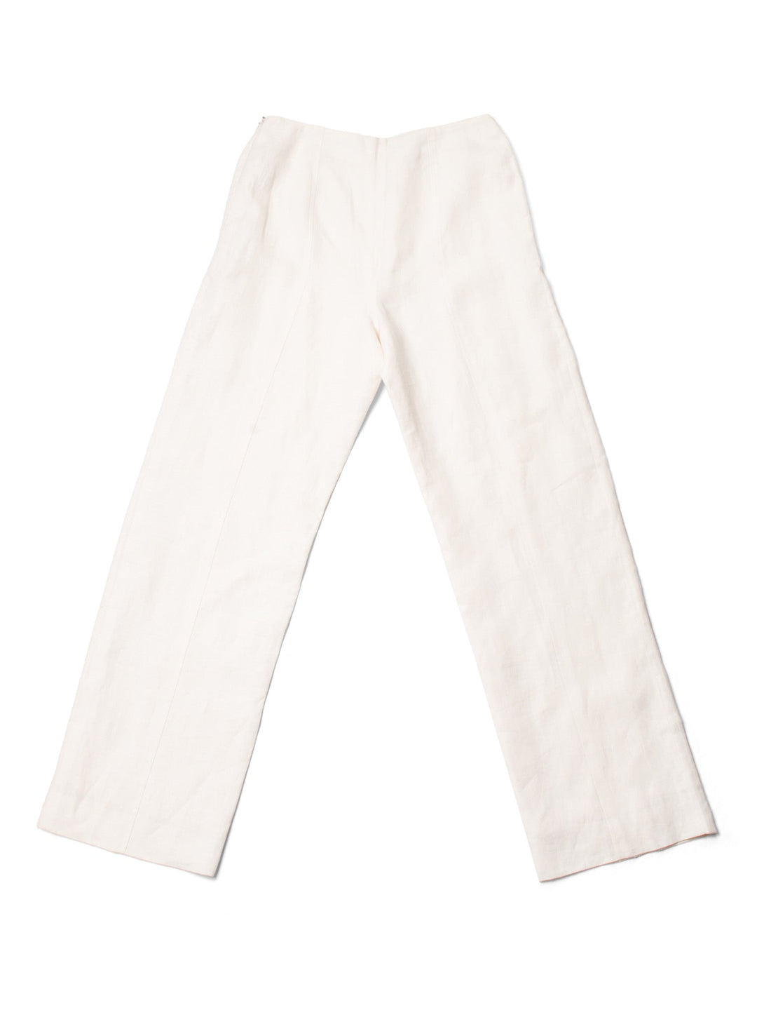 Top Quality Chanel CC Logo Linen High Waisted Straight Leg Pants Ivory