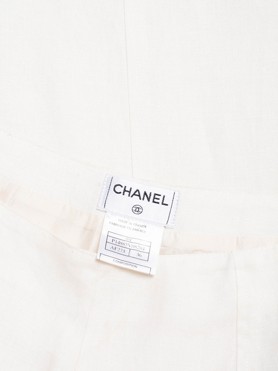 Top Quality Chanel CC Logo Linen High Waisted Straight Leg Pants Ivory