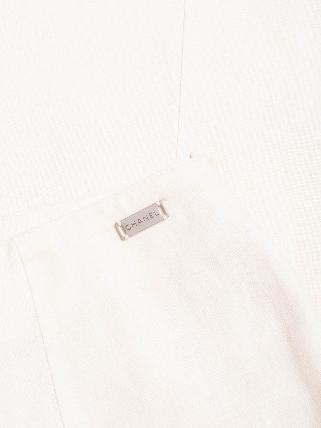 Top Quality Chanel CC Logo Linen High Waisted Straight Leg Pants Ivory