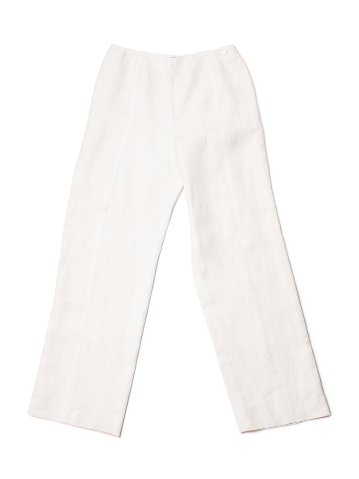 CHANEL CC Logo Linen High Waisted Straight Leg Pants Ivory-designer resale