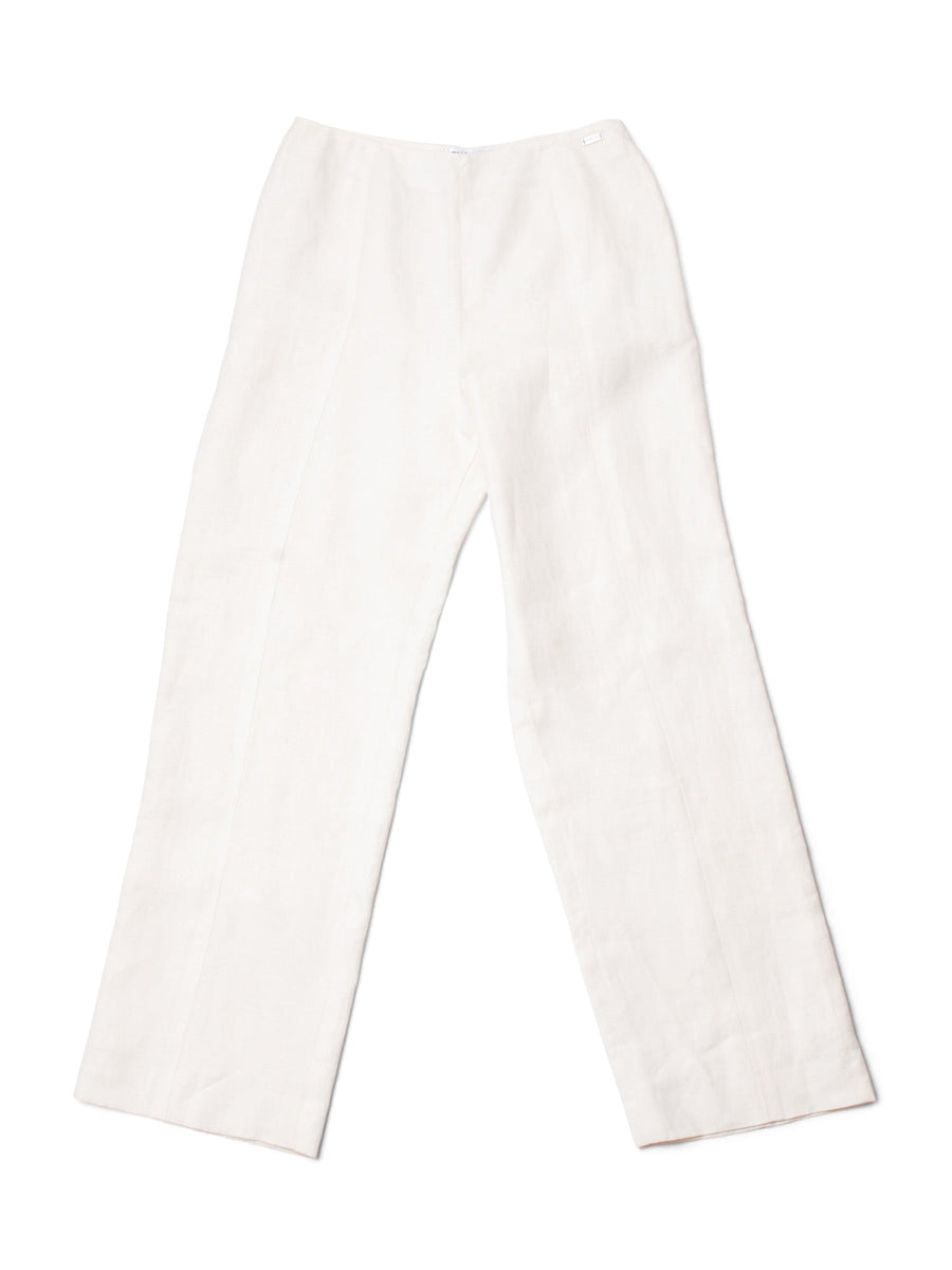 CHANEL CC Logo Linen High Waisted Straight Leg Pants Ivory-designer resale