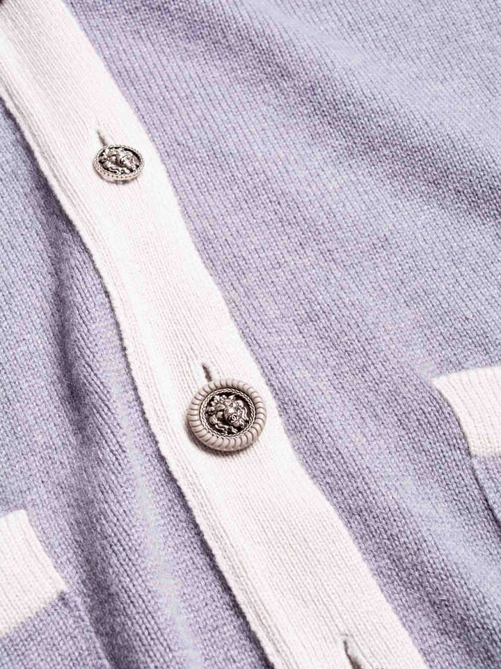 Top Quality Chanel CC Logo Lion Head Cashmere Cardigan Grey