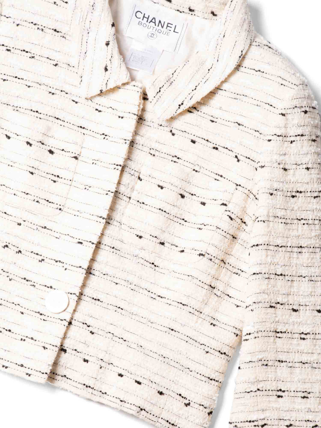 Top Quality Chanel CC Logo Lurex Tweed Cropped Jacket Ivory Black