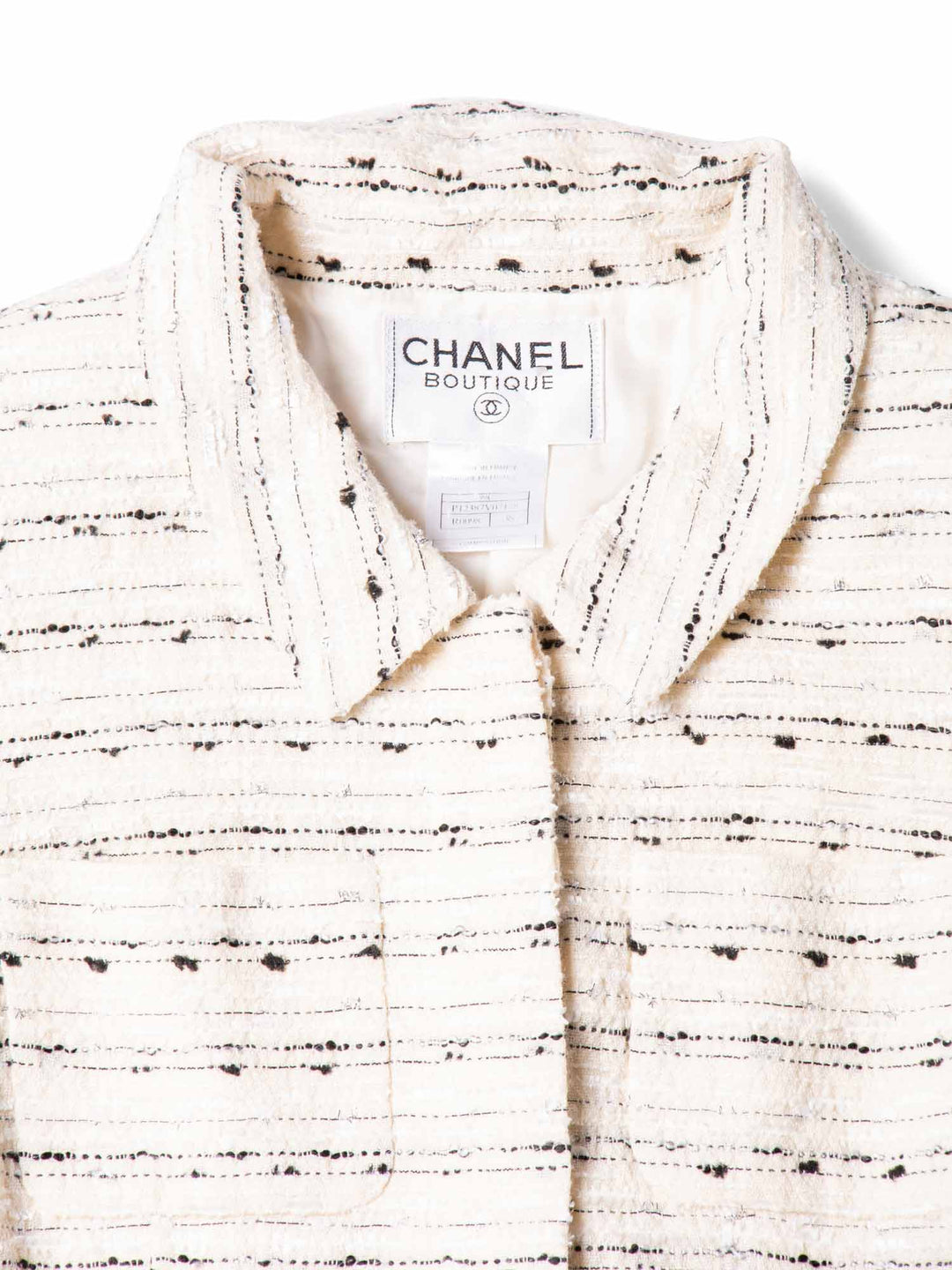 Top Quality Chanel CC Logo Lurex Tweed Cropped Jacket Ivory Black