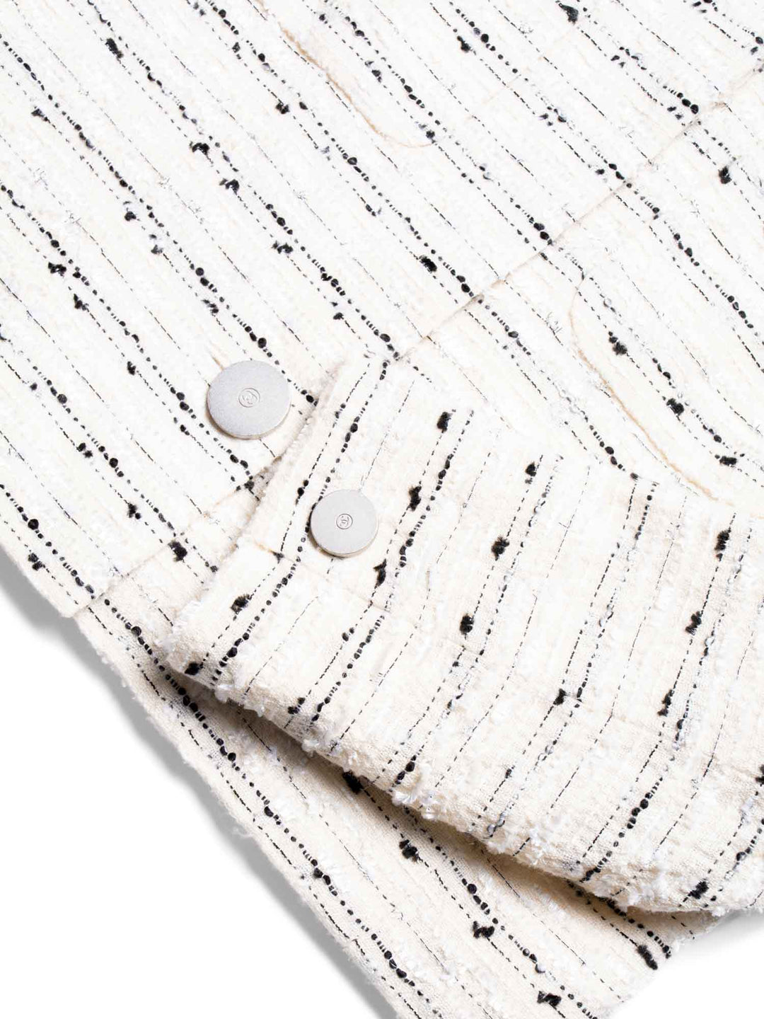 Top Quality Chanel CC Logo Lurex Tweed Cropped Jacket Ivory Black