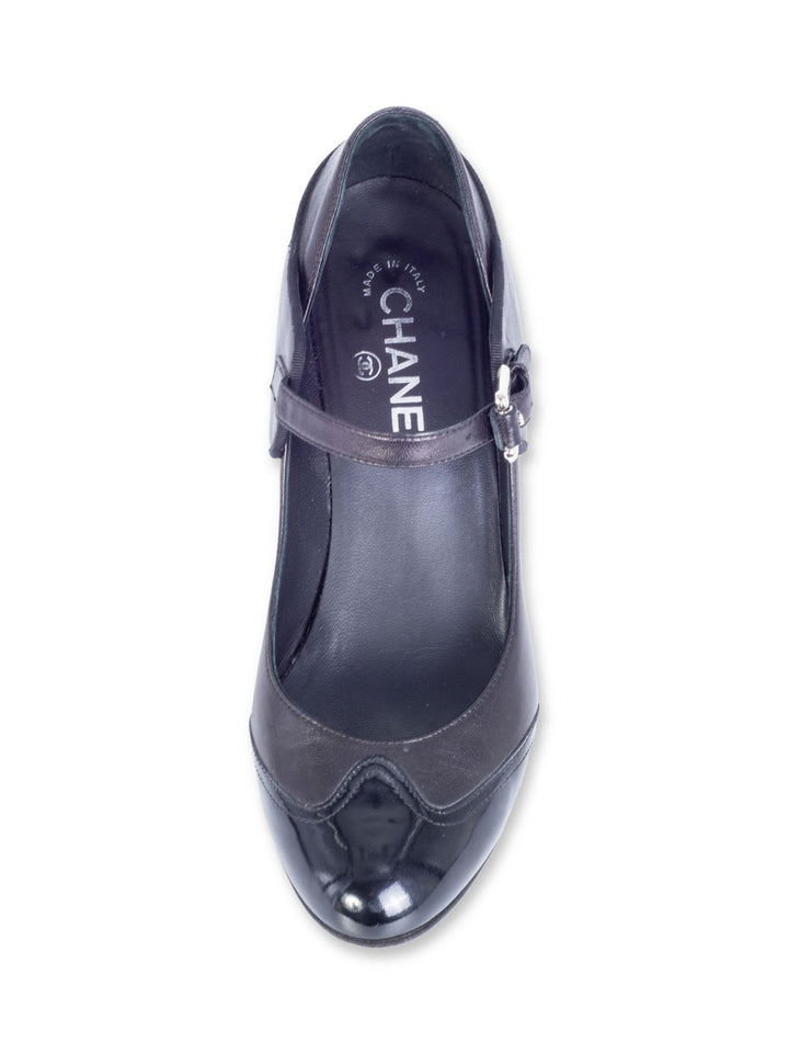 Top Quality Chanel CC Logo Mary Jane Cap Toe Block Heels Black