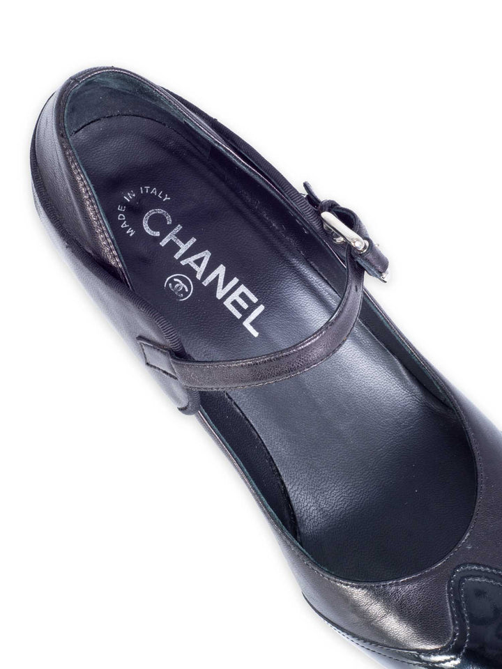 Top Quality Chanel CC Logo Mary Jane Cap Toe Block Heels Black