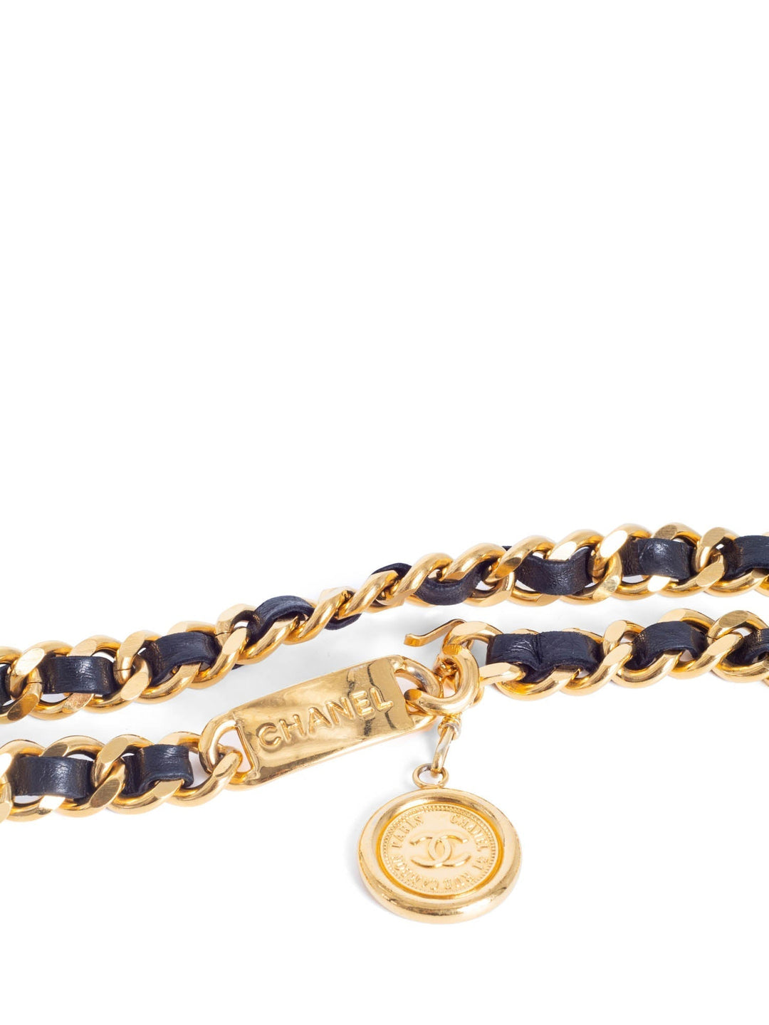 Top Quality Chanel CC Logo Medallion 24K Gold Chain Leather Belt Black