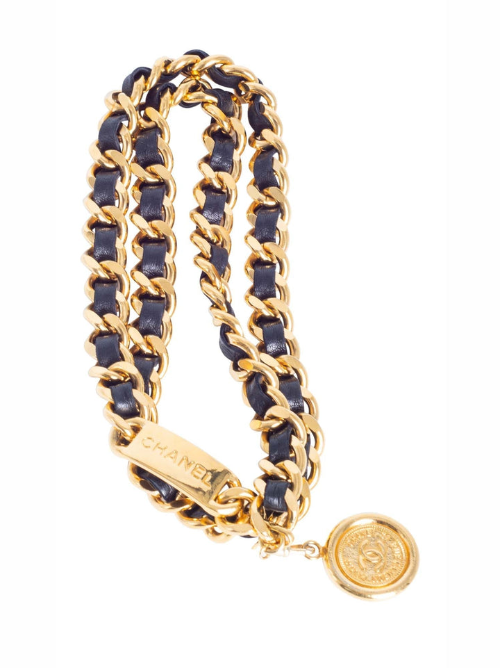 Top Quality Chanel CC Logo Medallion 24K Gold Chain Leather Belt Black