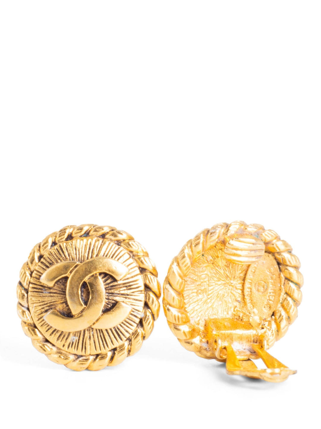 Top Quality Chanel CC Logo Medallion Earrings Gold