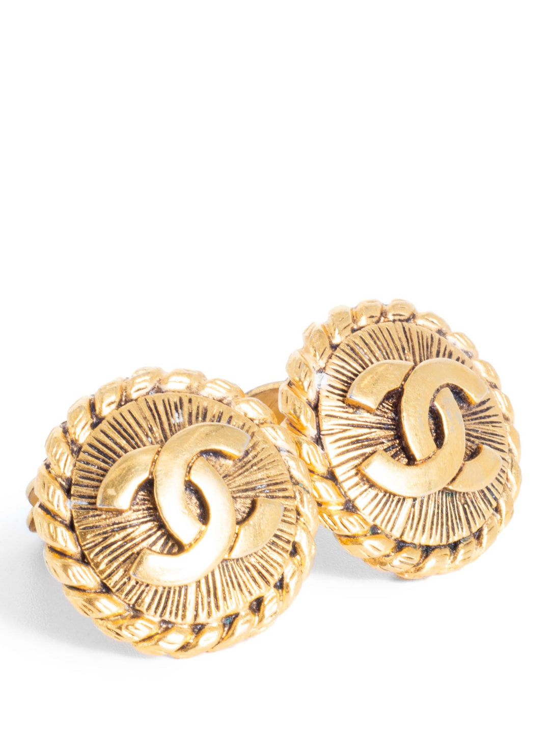 Top Quality Chanel CC Logo Medallion Earrings Gold