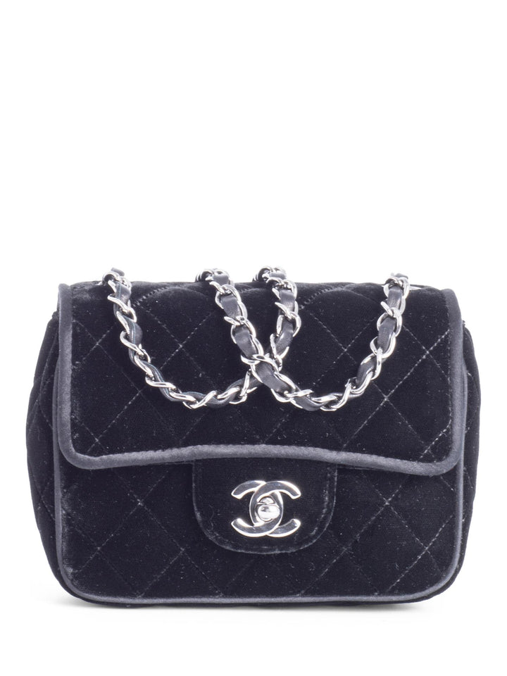 Top Quality Chanel CC Logo Mini Velvet Single Flap Bag Black