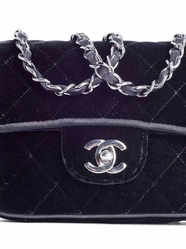 Top Quality Chanel CC Logo Mini Velvet Single Flap Bag Black