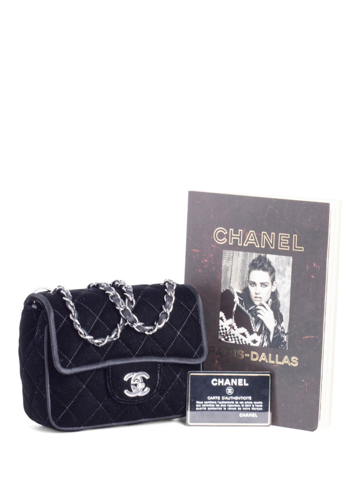 Top Quality Chanel CC Logo Mini Velvet Single Flap Bag Black