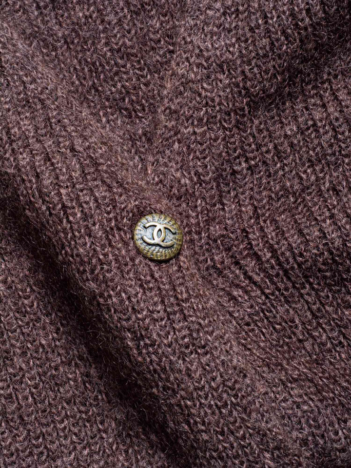 Top Quality Chanel CC Logo Mohair Knit Long Cardigan Brown