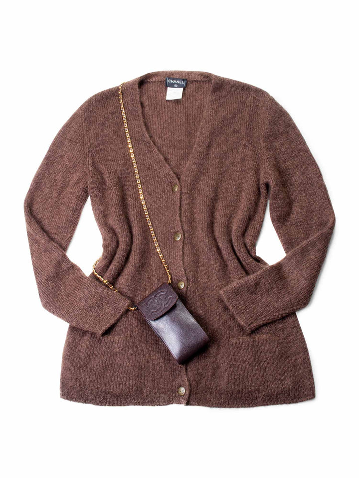 Top Quality Chanel CC Logo Mohair Knit Long Cardigan Brown
