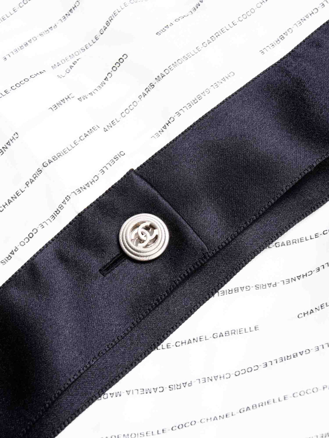 Top Quality Chanel CC Logo Monogram Silk Blouse Black White