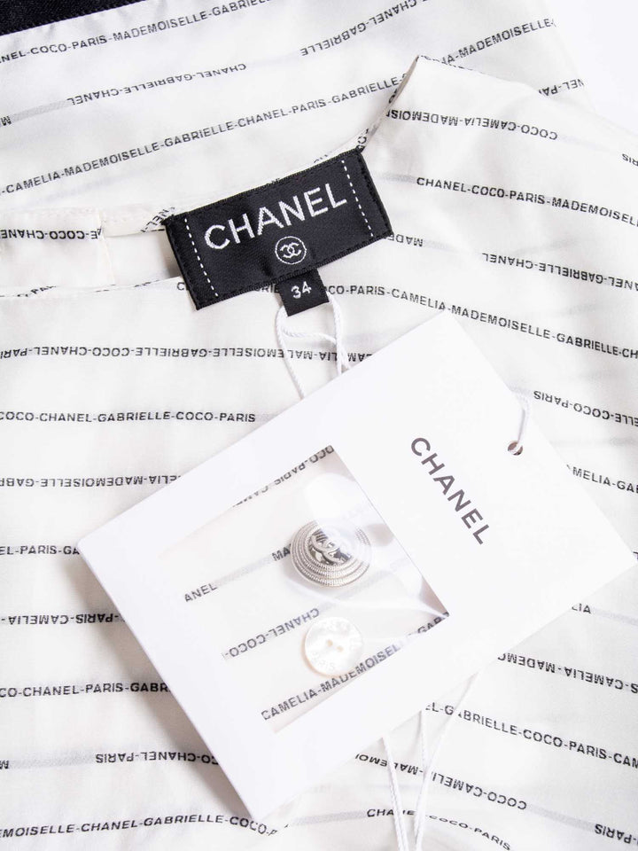 Top Quality Chanel CC Logo Monogram Silk Blouse Black White