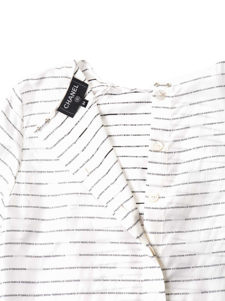 Top Quality Chanel CC Logo Monogram Silk Blouse Black White